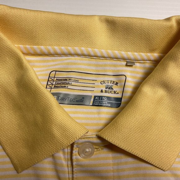 Cutter & Buck Yellow White Striped Men's PGA Golf Shirt Size XL DryTec Polyester - Picture 2 of 8